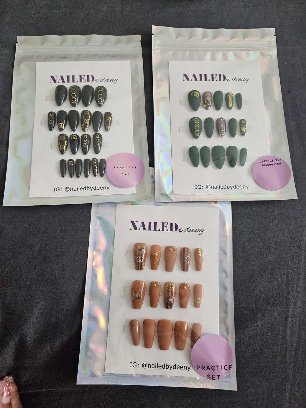 Designer Inspired Green and Brown Apres Gel-x Press-On Nail Sets - 3 Pack